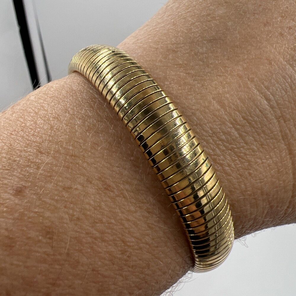 Vintage Bracelet Monet Signed Goldtone Snake Chain Fold Over Clasp 1980's